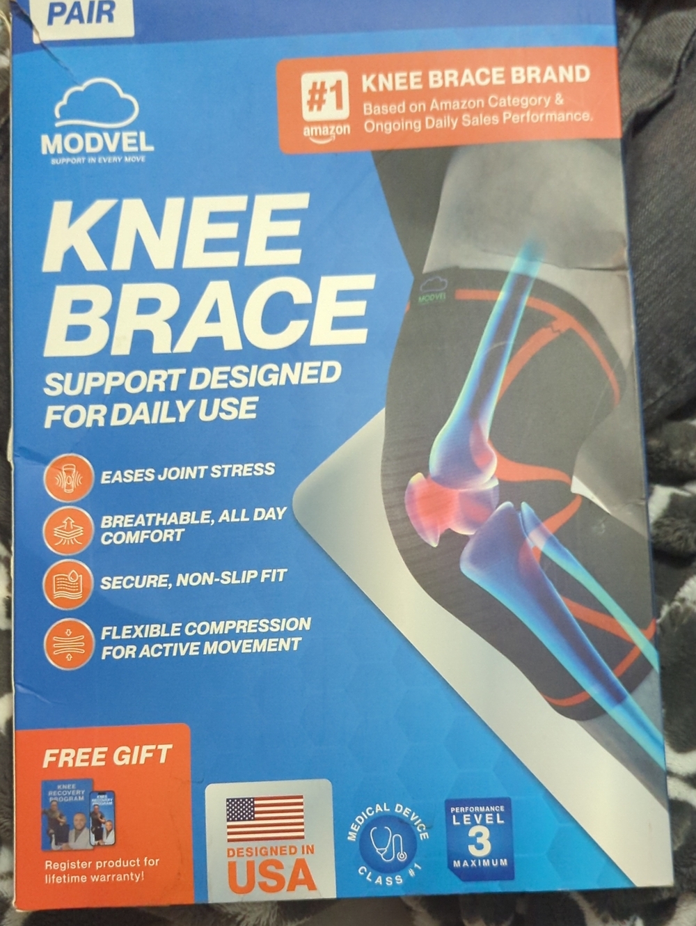 Modvel Knee Brace Support Sleeve - Blue/Black